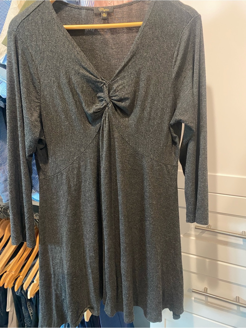 Cupio Sparkle Gray Long Sleeve Tunic with Twist Front